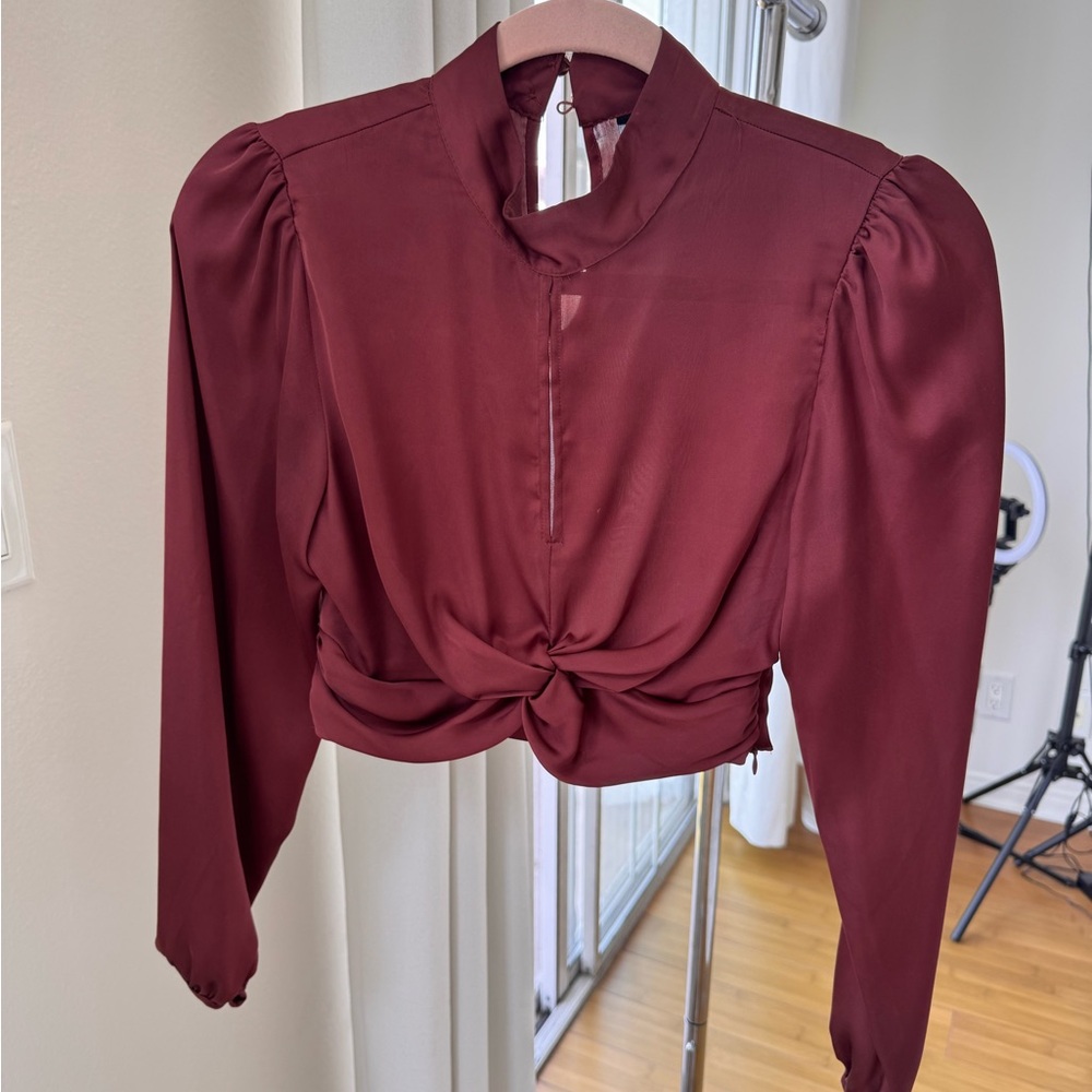 Zara Burgundy Blouse with Knot Detail